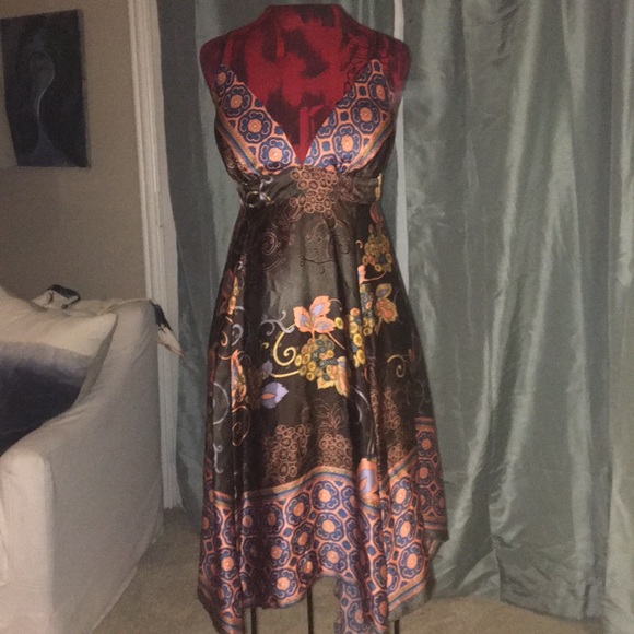 single dress Dresses & Skirts - Single Dress boho brown silk print dress M